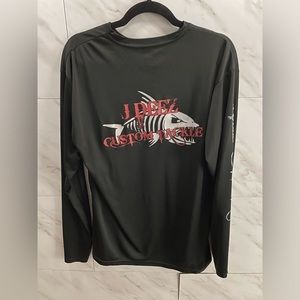 J Deez Custom Tackle Performance black tee with big fish on back men’s large
